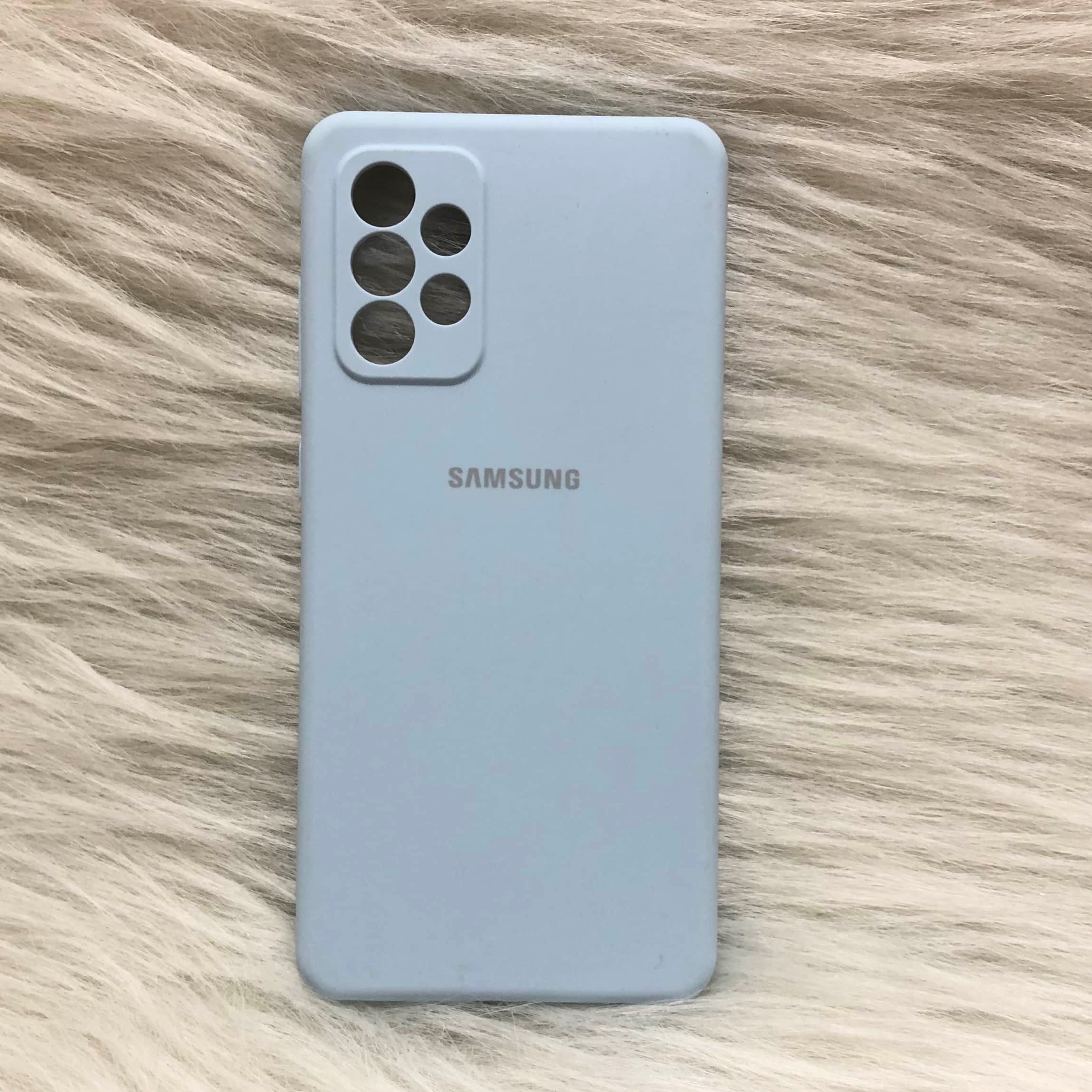 گارد سامسونگ A72 سیلیکونی اورجینال ویتنامی رنگ آبی آسمانی پاکنی داخل مخمل 