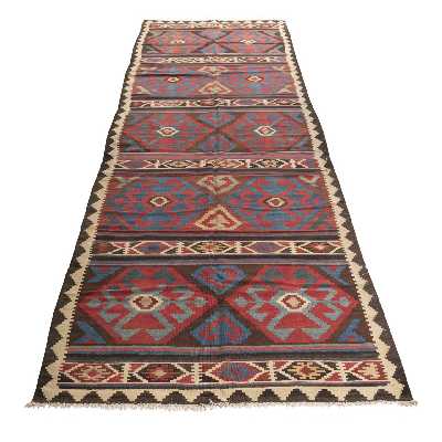 گلیم دستباف قدیمی کناره طول چهار متر سی پرشیا کد 187370