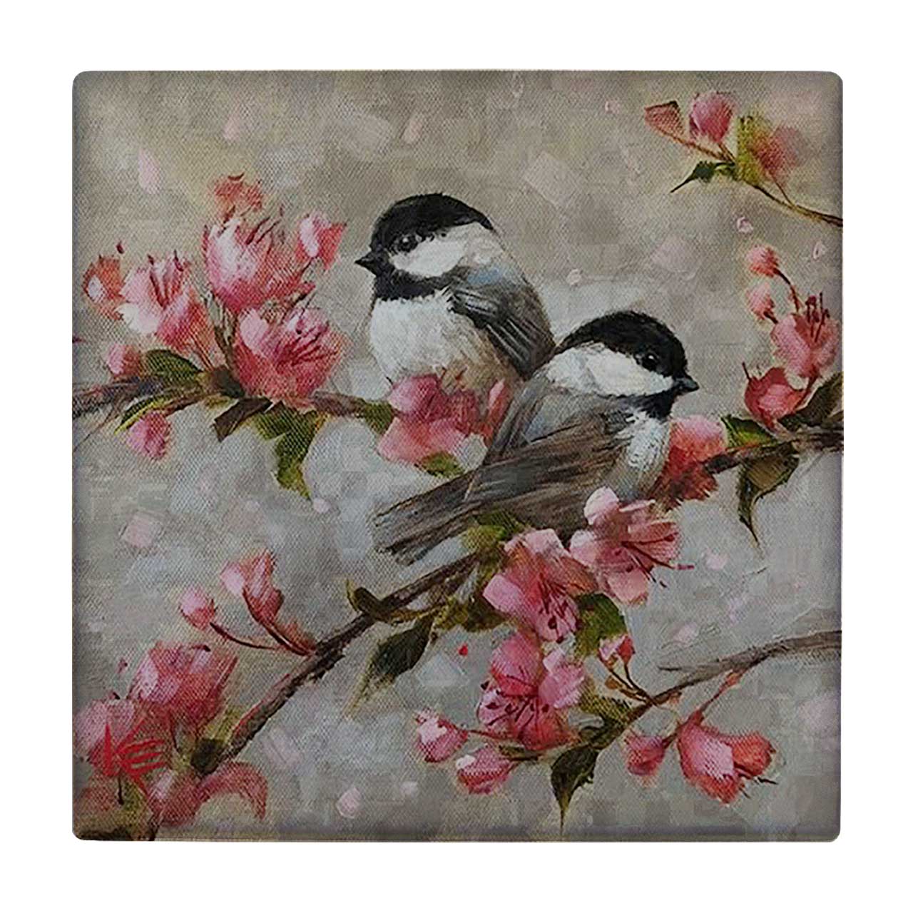 کاشی کارنیلا طرح نقاشی دو پرنده روی شاخه شکوفه مدل لوحی کد klh973