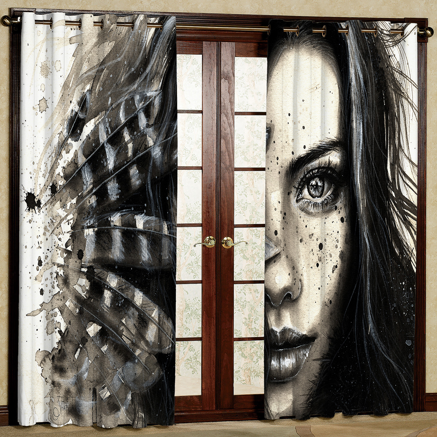 پرده مدل دختر سرخ پوستی مخمل پانچی کد 4818 سایز 140x200 سانتی متر