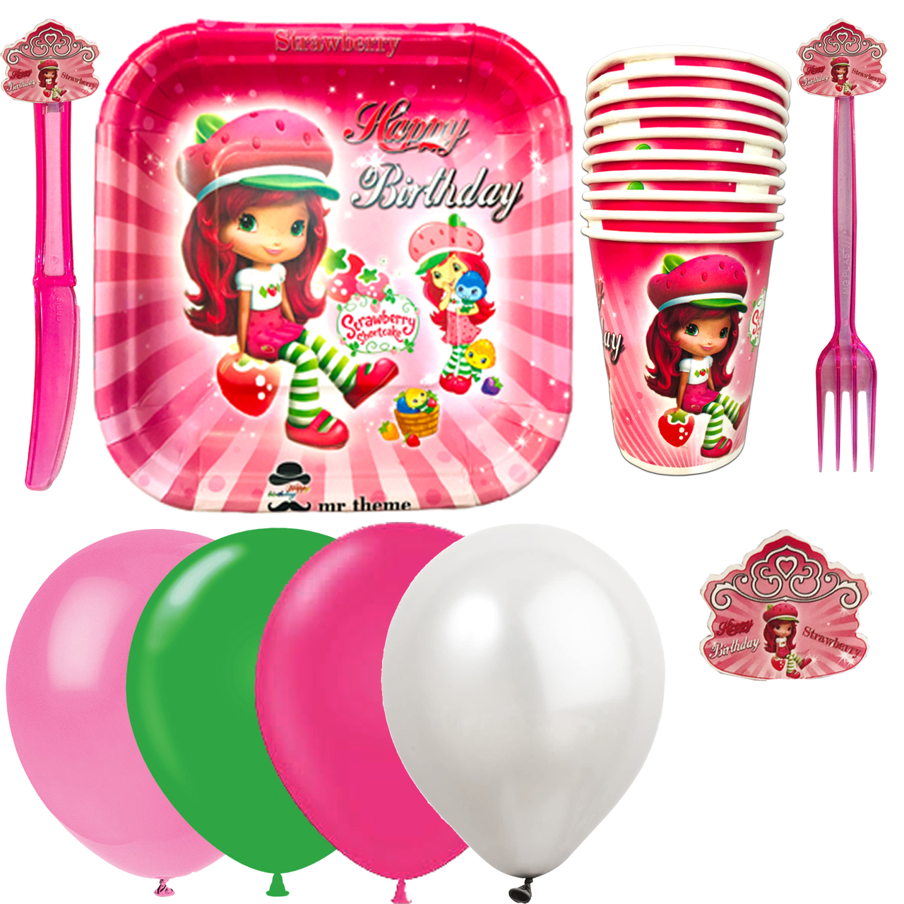 مجموعه 70 عددی تم تولد مسترتم طرح دختر توت فرنگی سوپر پلاس 