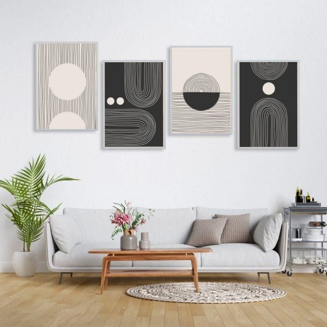 تابلو دکوراتیو مینیمال ومدرن مشکی وکرم چهار تکه 