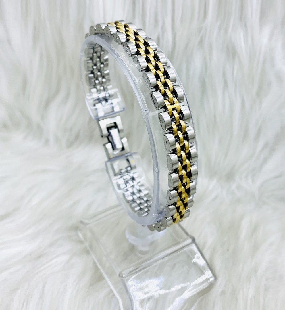 دستبند استیل رولکس دورنگ