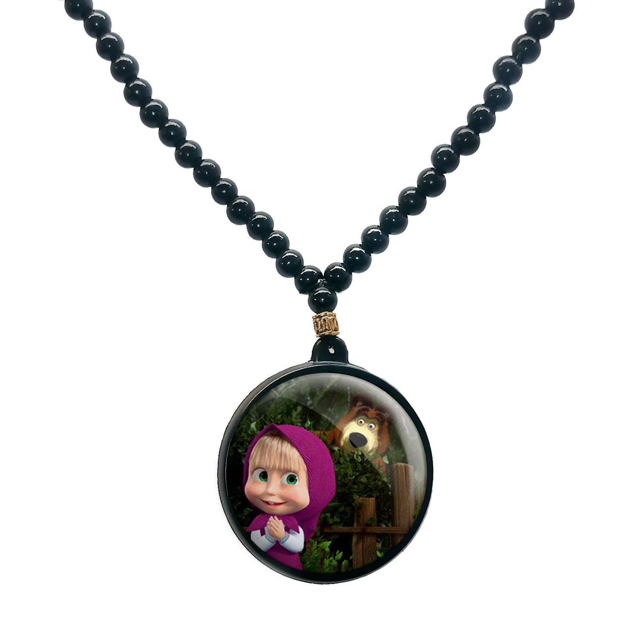 گردنبند پرمانه طرح ماشا ومیشا کد pmd.11808 مدل دو طرفه