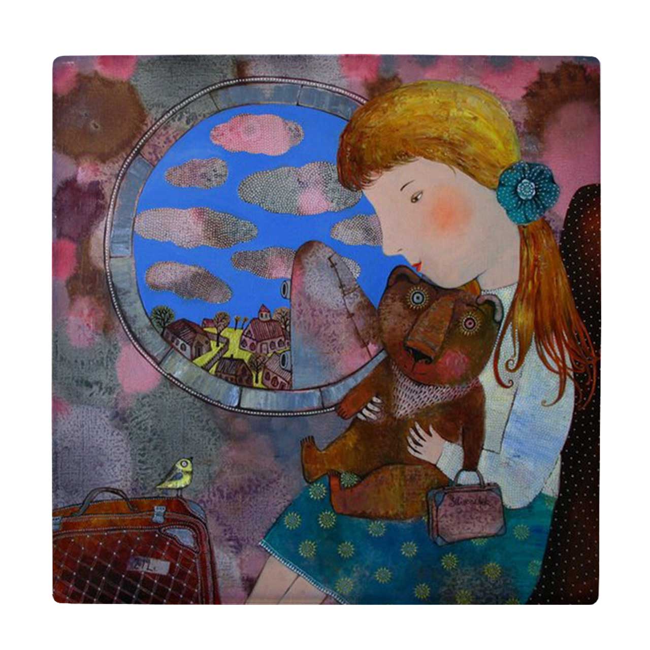 کاشی کارنیلا طرح نقاشی انتزاعی دختر در هواپیما کد wkk1191