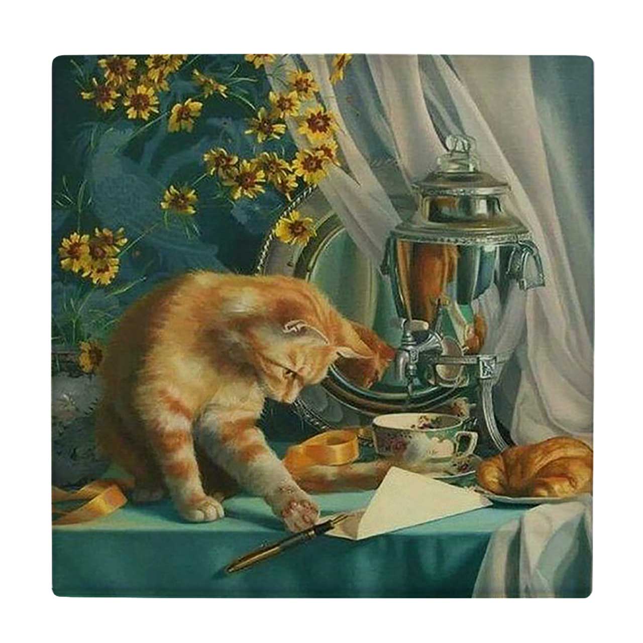 کاشی کارنیلا طرح نقاشی گربه و سماور کد wkk2021