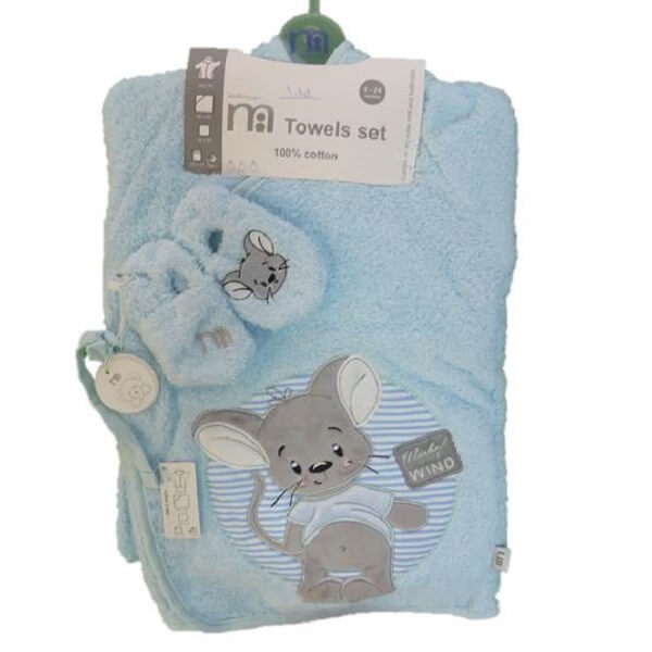 ست حوله نوزادی مادرکر رنگ آبی طرح موش