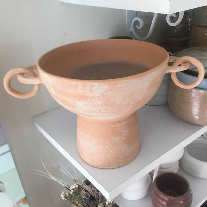 کاسه سفالی دست ساز  پایه دار