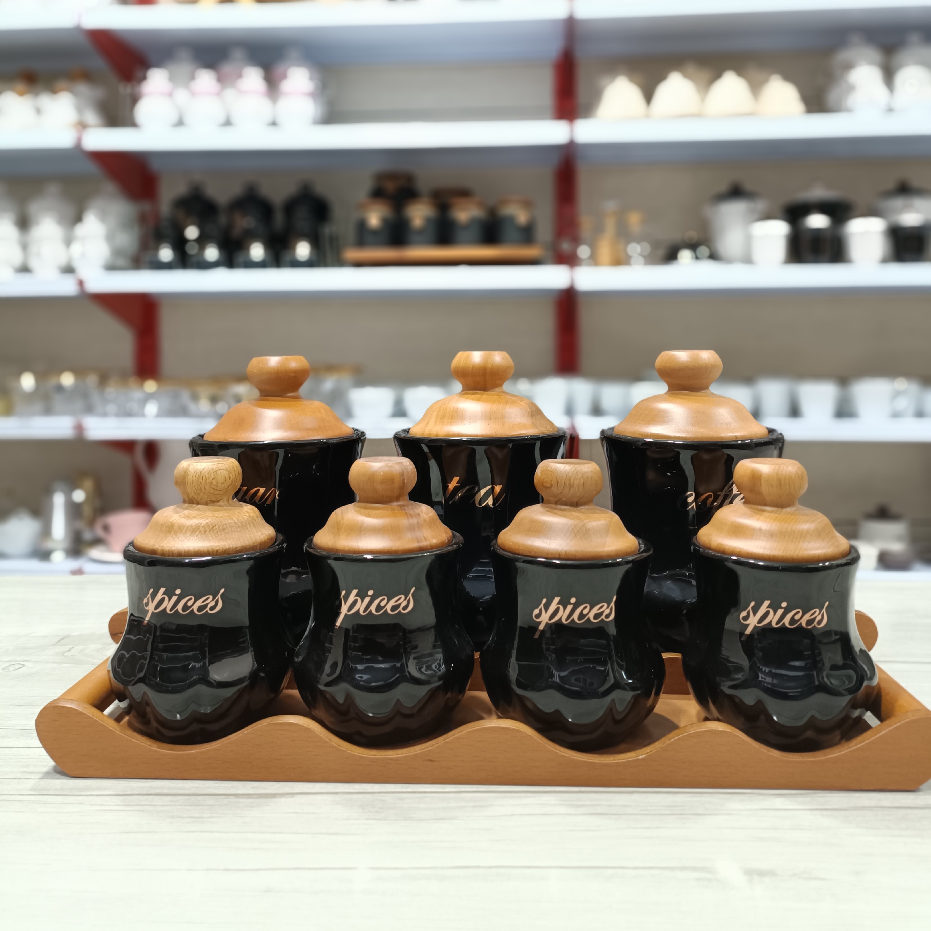 سرویس جا ادویه و پاسماوری 7 پارچه سرامیکی مام لوکس