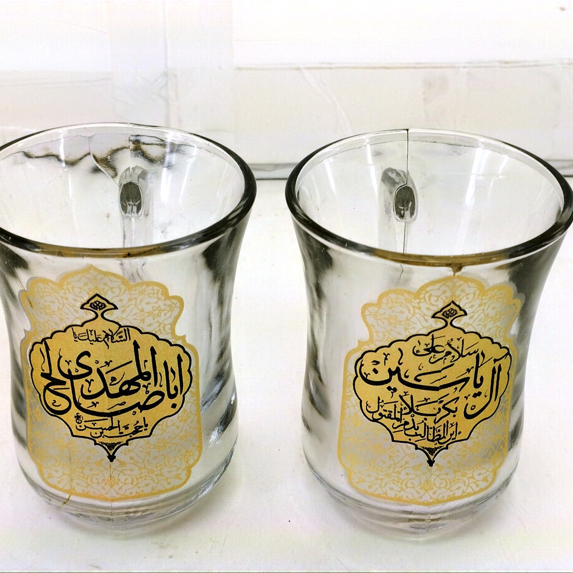 102780-استکان کمرباریک دسته دار بزرگ سلام علی آل یاسین و اباصالح عج-6تایی