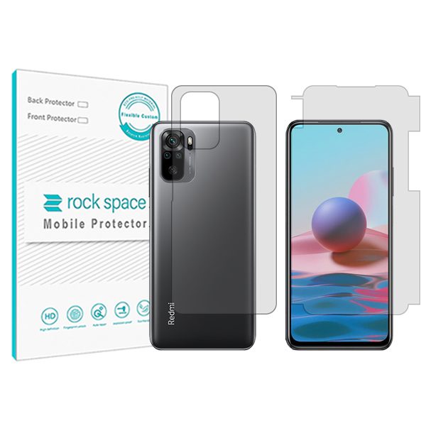 گلس محافظ صفحه نمایش و پشت گوشی شیائومی Redmi Note 10S مدل نانو هیدروژل شفاف برند راک اسپیس کد MS