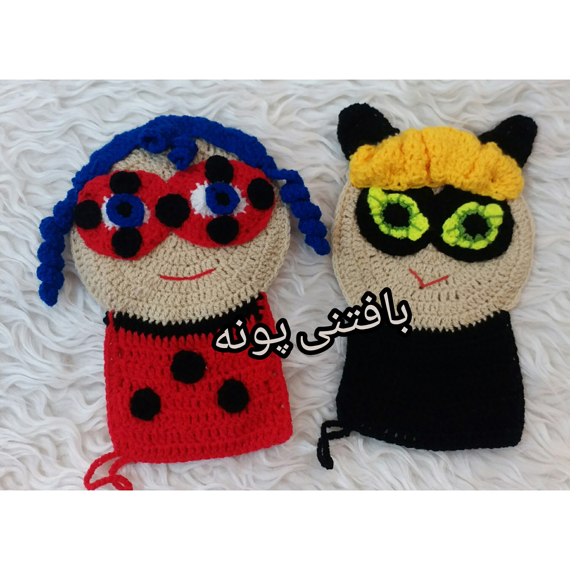 لیف گربه سیاه ودخترکفشدوزکی یامرینت محبوب بچه ها درغرفه بافتنی پونه...مناسب تشویق کودک برای رفتن به حمام ..