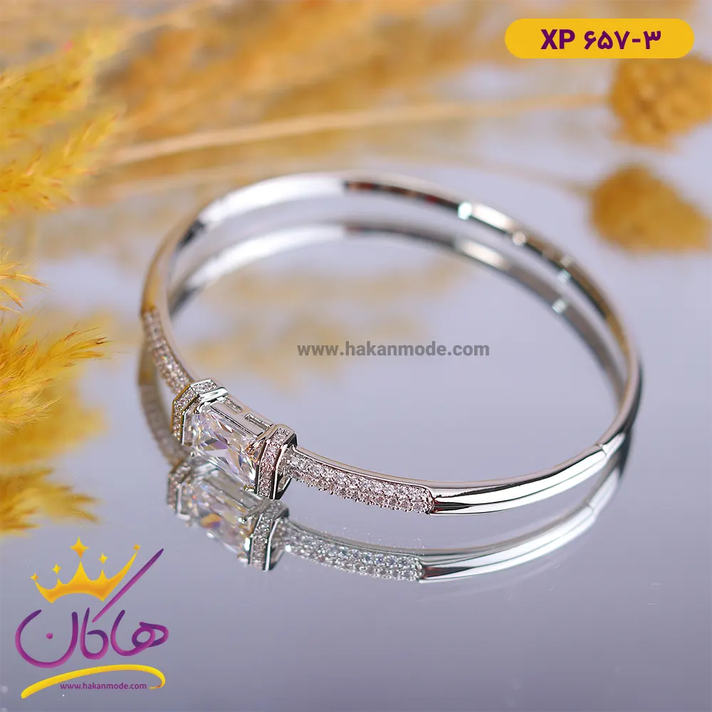دستبند استیل زنانه النگویی نقره ای | کد xp657/3