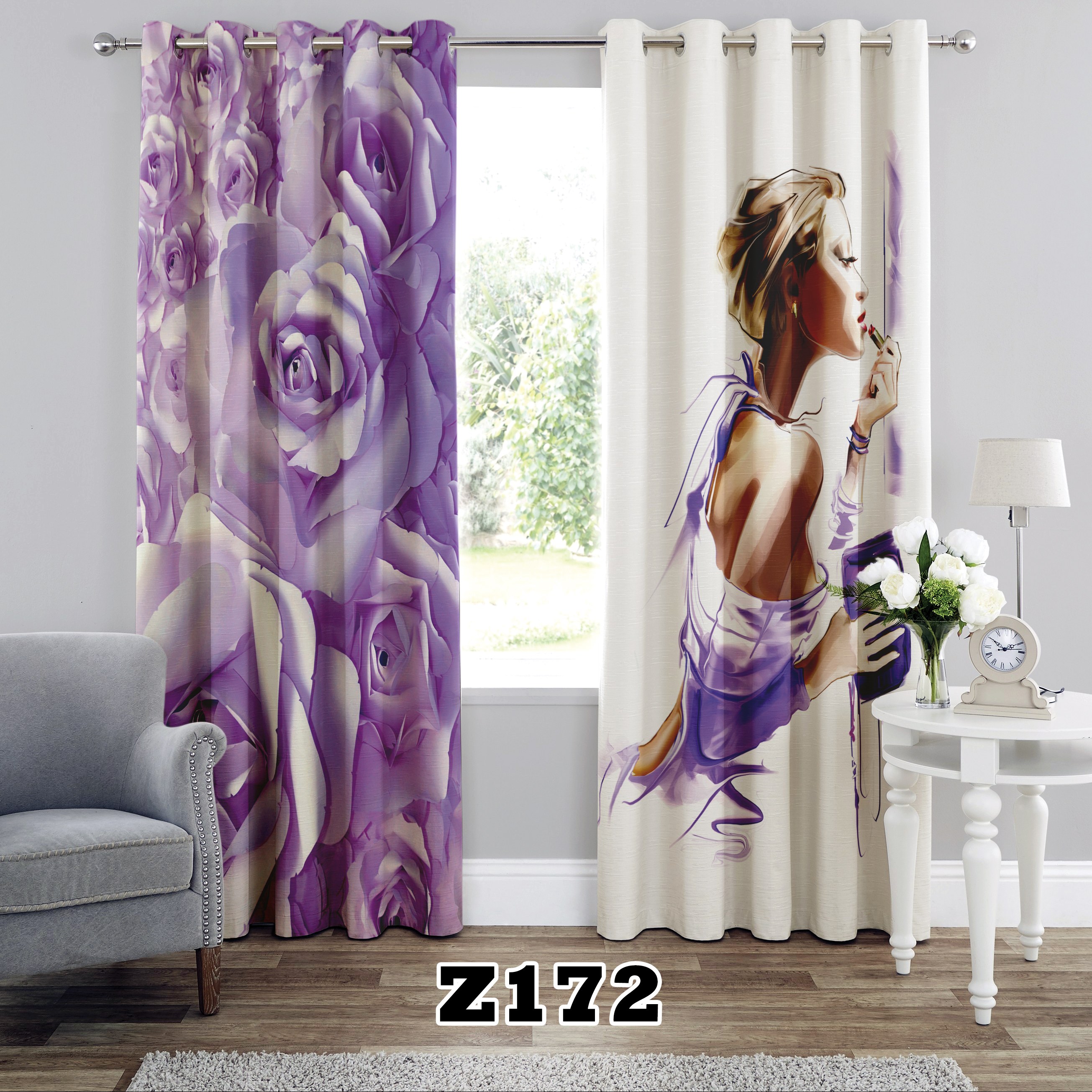 پرده چاپی طرح دخترانه کد Z172 تک قواره ارتفاع 300 عرض 140 سانت