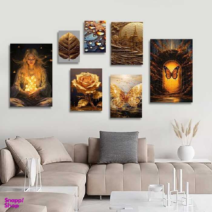 تابلو شاسی بکلیت طرح گل و پروانه و برگ طلایی مدل SH-1223 مجموعه 7 عددی