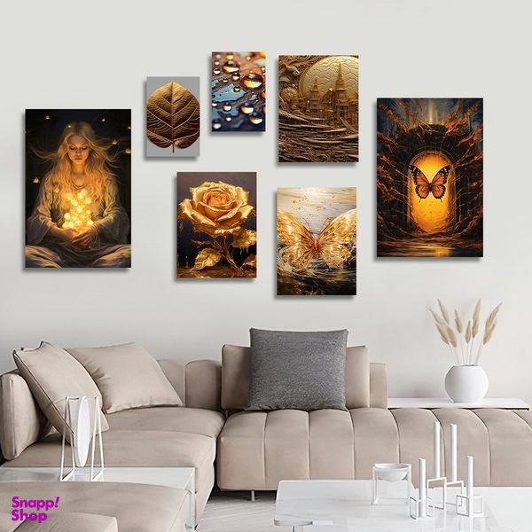 تابلو شاسی بکلیت طرح گل و پروانه و برگ طلایی مدل SH-1223 مجموعه 7 عددی