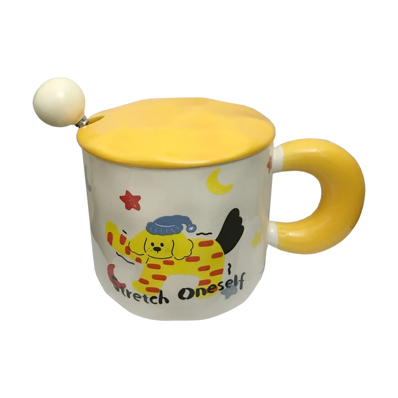 ماگ سرامیکی درب دار فانتزی طرح سگ رنگ نارنجی و ستاره کد 2410