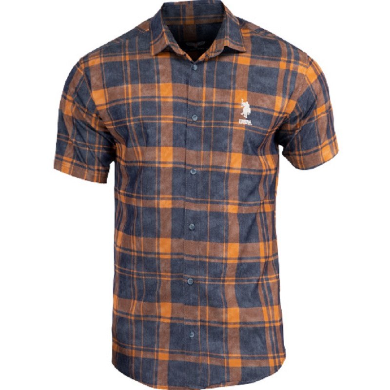 پیراهن چهارخانه پلو  مردانه کد39127دنیم نارنجی ارسال رایگان5عدد به بالا عمده تک 