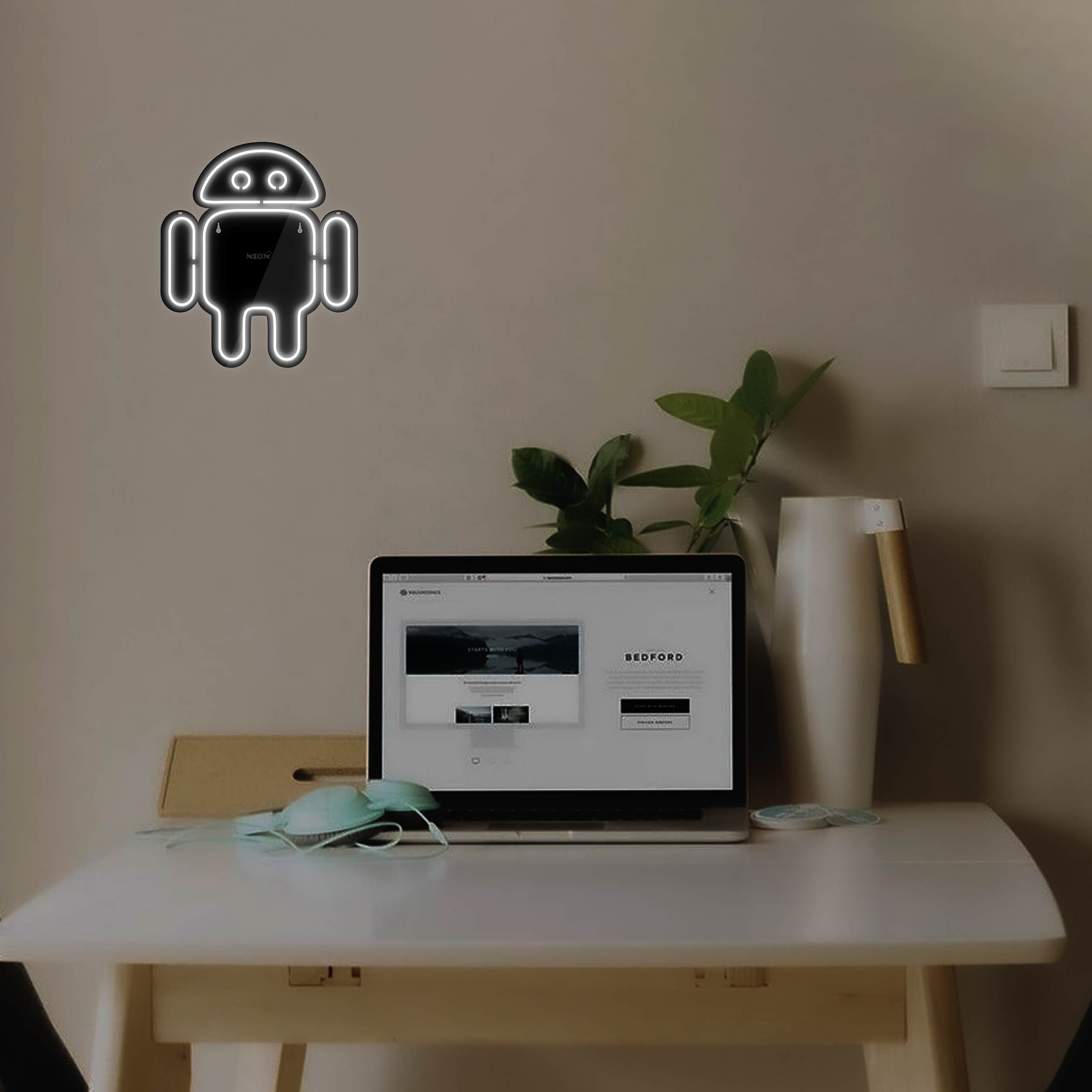 چراغ دیواری نئون دیزاین طرح Android-Logo-BL_WHT