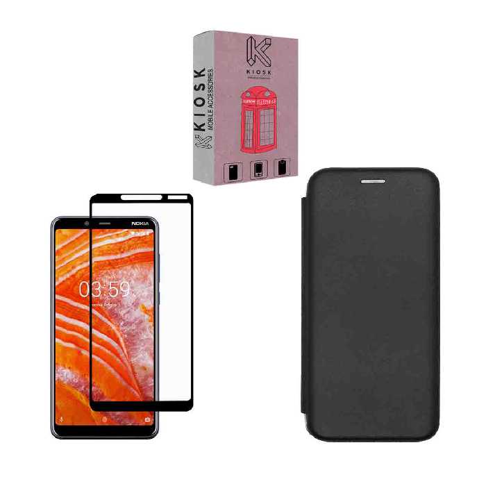 کیف کلاسوری کیوسک مدل KMGNT-KGF-1 مناسب برای گوشی موبایل نوکیا 3.1 Plus به همراه محافظ صفحه نمایش