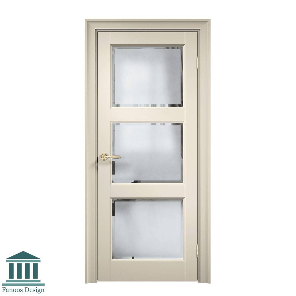 درب سه قاب MDF کلاسیک شیشه خور  کد 30806 با رنگ پلی اورتان، روکش طبیعی و ام دی اف خارجی