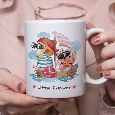 ماگ طرح خرس دریانورد و کاپیتان خوکی مدل Little Explorer