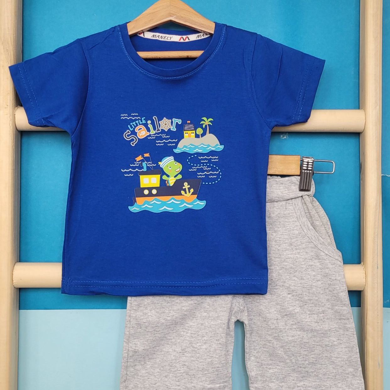 ست تیشرت شلوارک پسرانه طرح لاک پشت در سه رنگ دو سایز جنس سوپر پنبه درجه یک