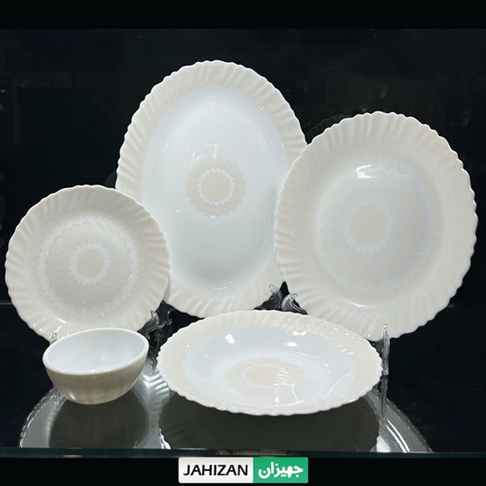 سرویس آرکوپال 25 پارچه دینو کد 28014 طرح متال کرم متال سفید