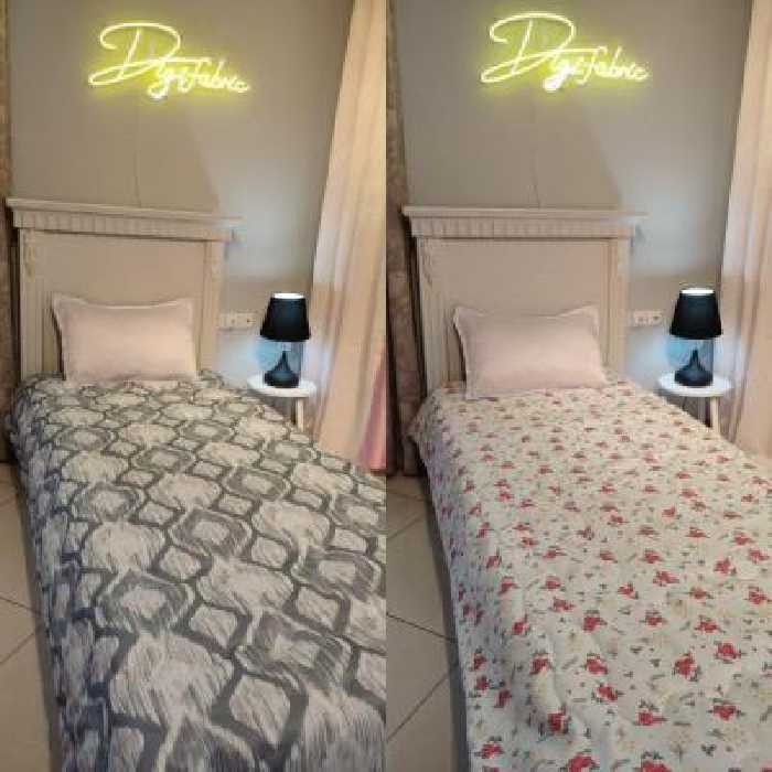 لحاف یک نفره طرح پترن گل و طوسی