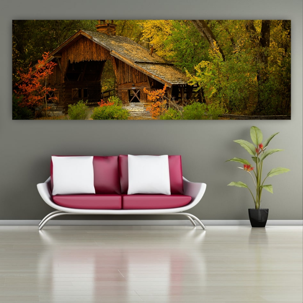 تابلو بوم طرح طبیعت و کلبه مدل SDB3510