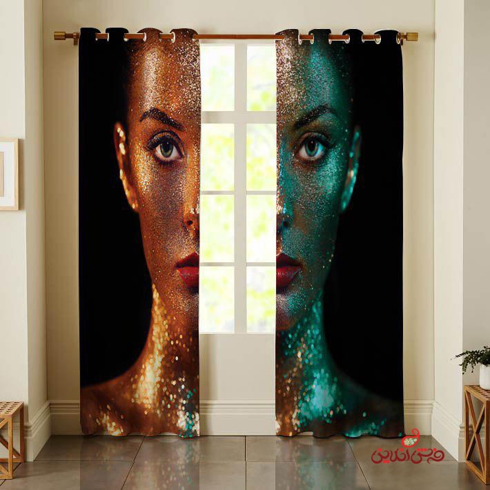 پرده 2عددی طرح چهره طلایی و شاین کد 2572