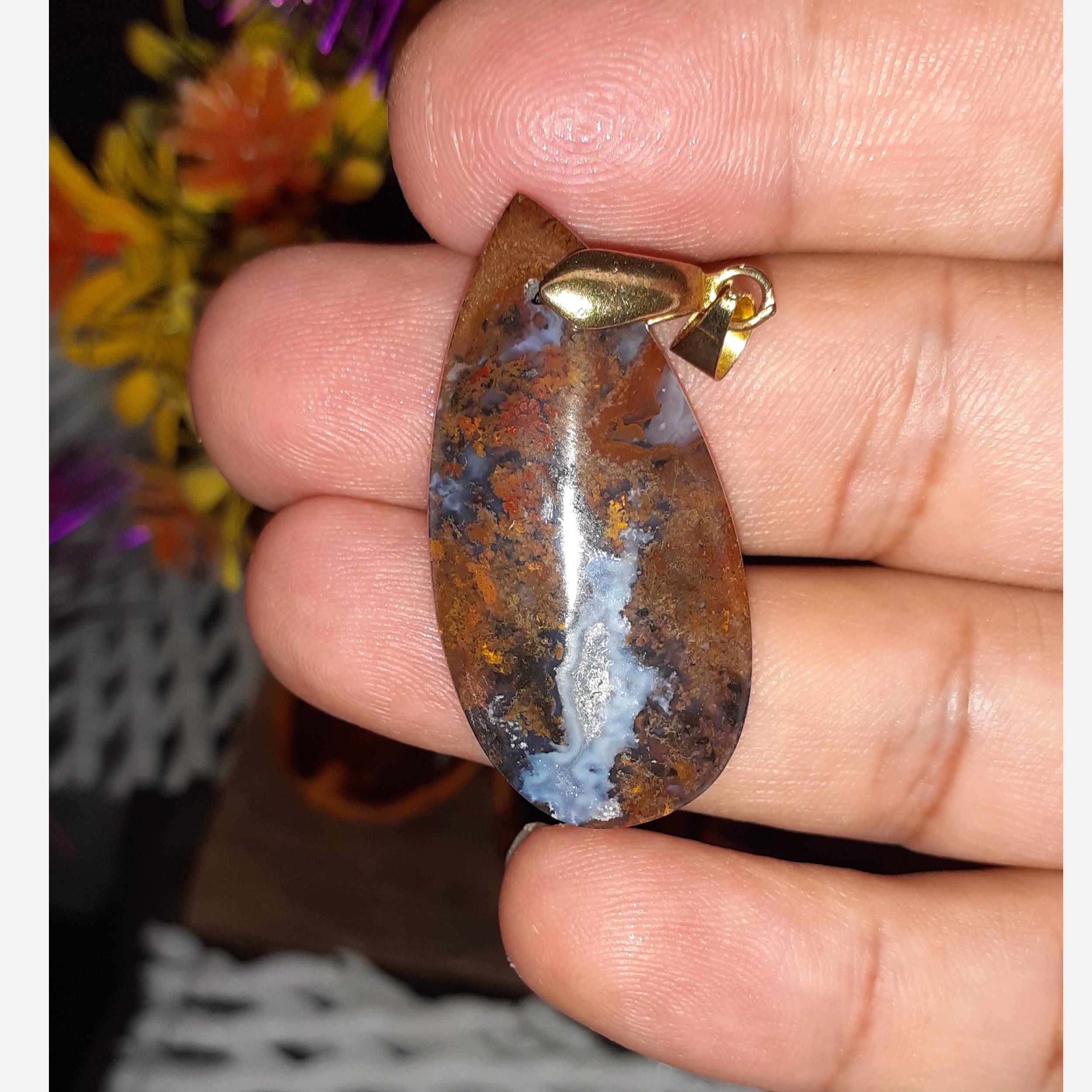 گردنبندعقیق شجر منظره ی با گل زیبا و خاص