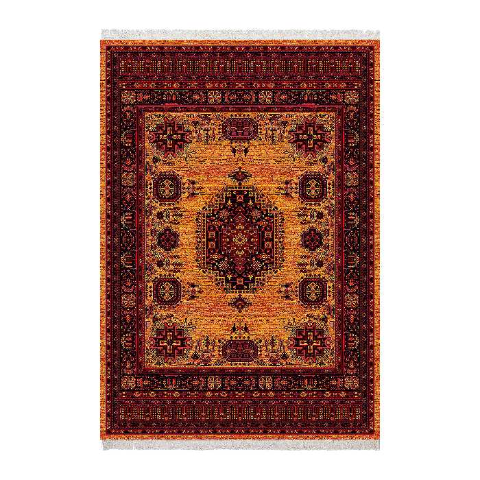 فرش ماشینی زانیس مدل سنتی طرح کاشان زمینه زرد