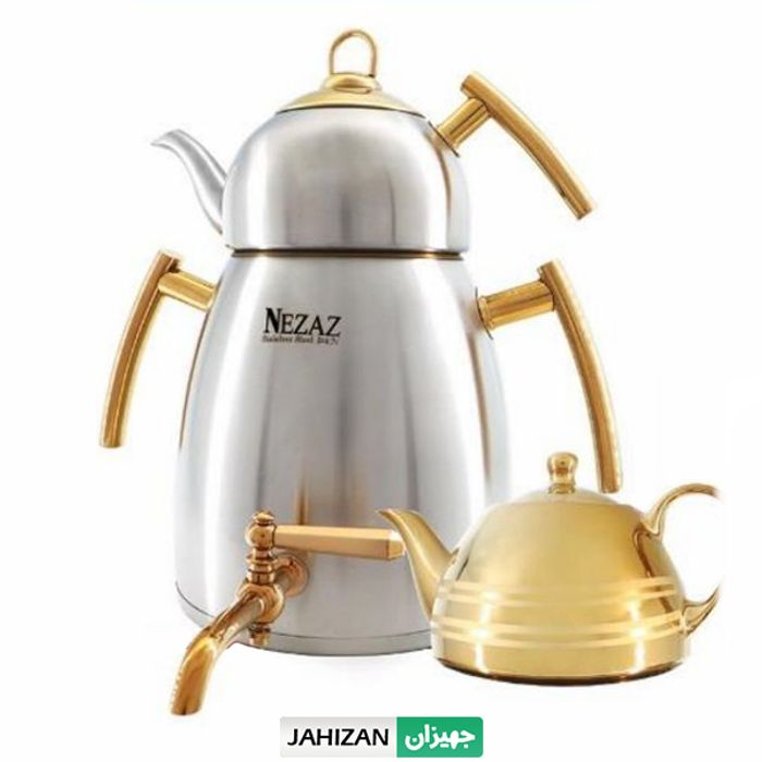 کتری قوری استیل مات نزاز کف چدن مدل 4027m (2 قوری)