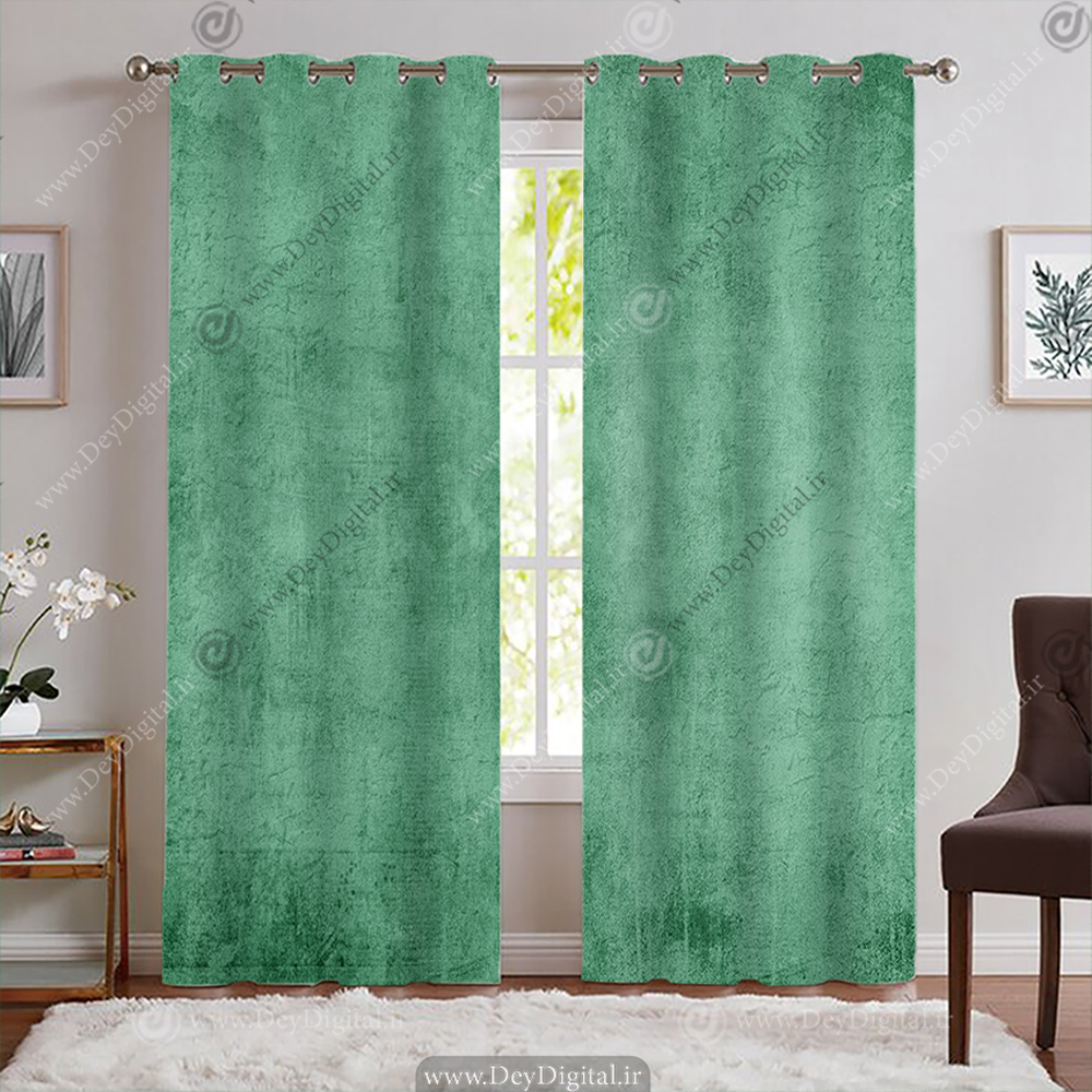 پرده پانچی سبز فیروزه ای بافت دار ساده PK-7820