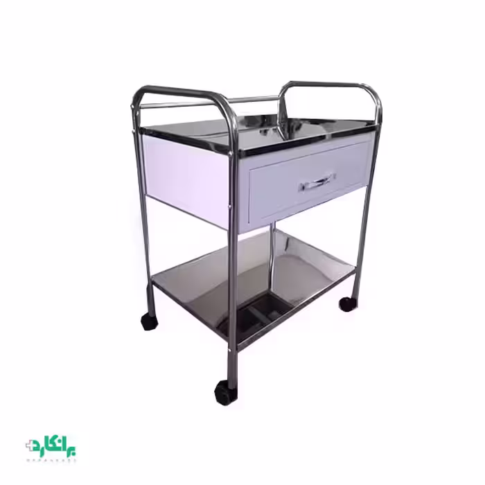 ترالی یک کشو دستگیره دار رویه استیل درجه یک