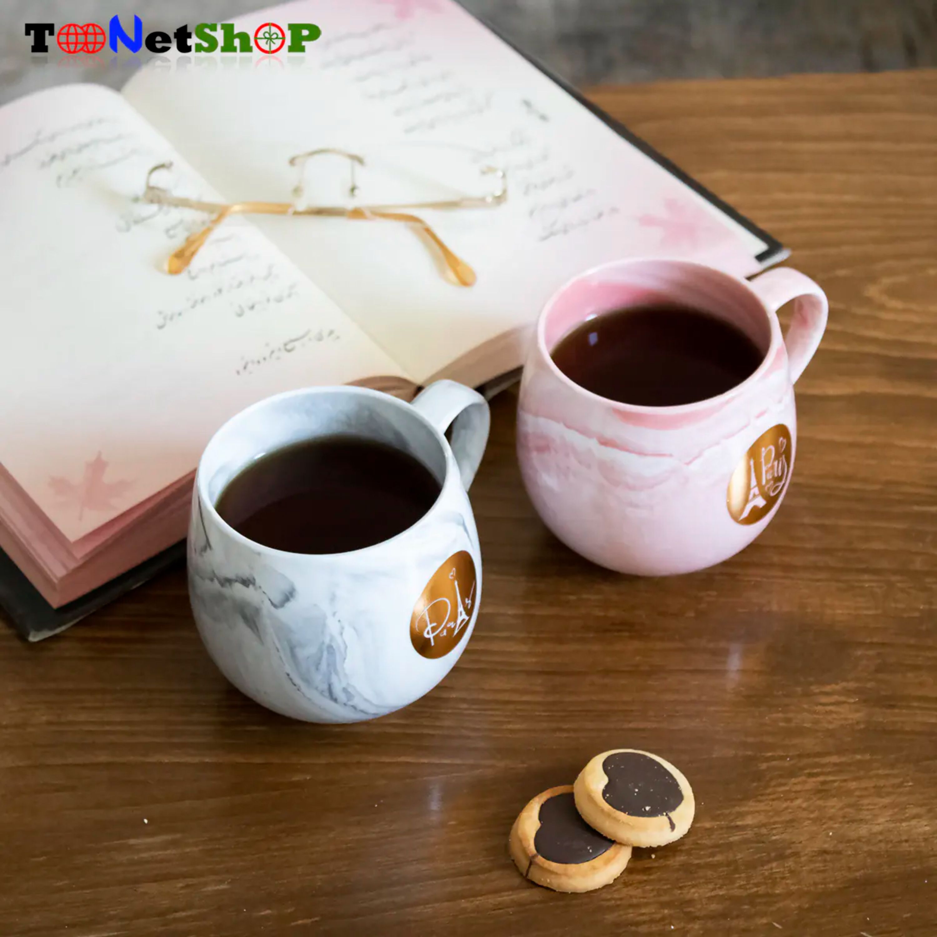 ماگ سرامیکی ماربل طرح ایفل در دو رنگ خاکستری و صورتی