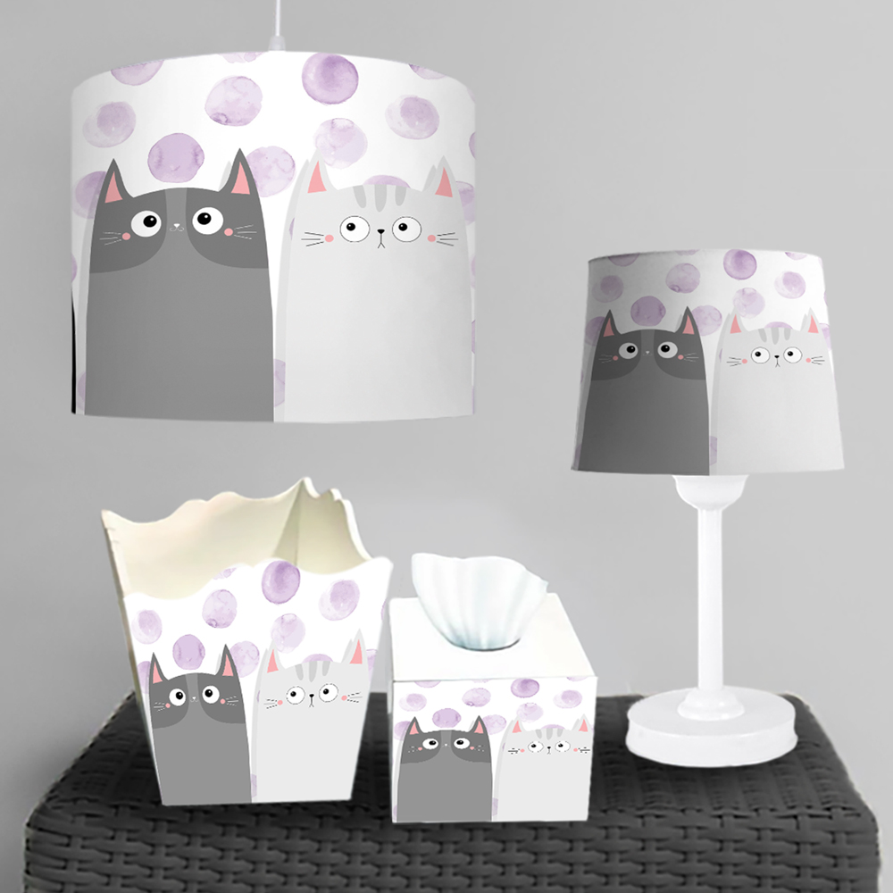 لوستر و سطل زباله اتاق کودک طرح بچه گربه با زمینه خال خالی ساده BA-9401