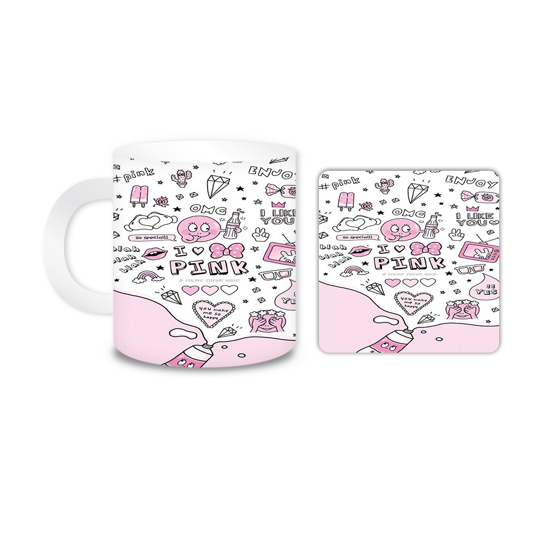 ماگ مدل PINK کد 577 به همراه زیر لیوانی