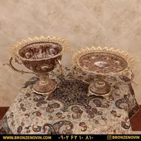 ست پذیرایی میوه خوری برنز و شیرینی خوری برنز طرح برگ مو قهوه ای کد 5702g
