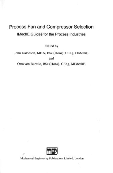 خرید و دانلود نسخه کامل کتاب Process Fan and Compressor Selection BY Davidson - Pdf