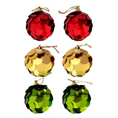 آویز تزیینی طرح کریسمسی مدل گوی پولکی مجموعه 6 عددی