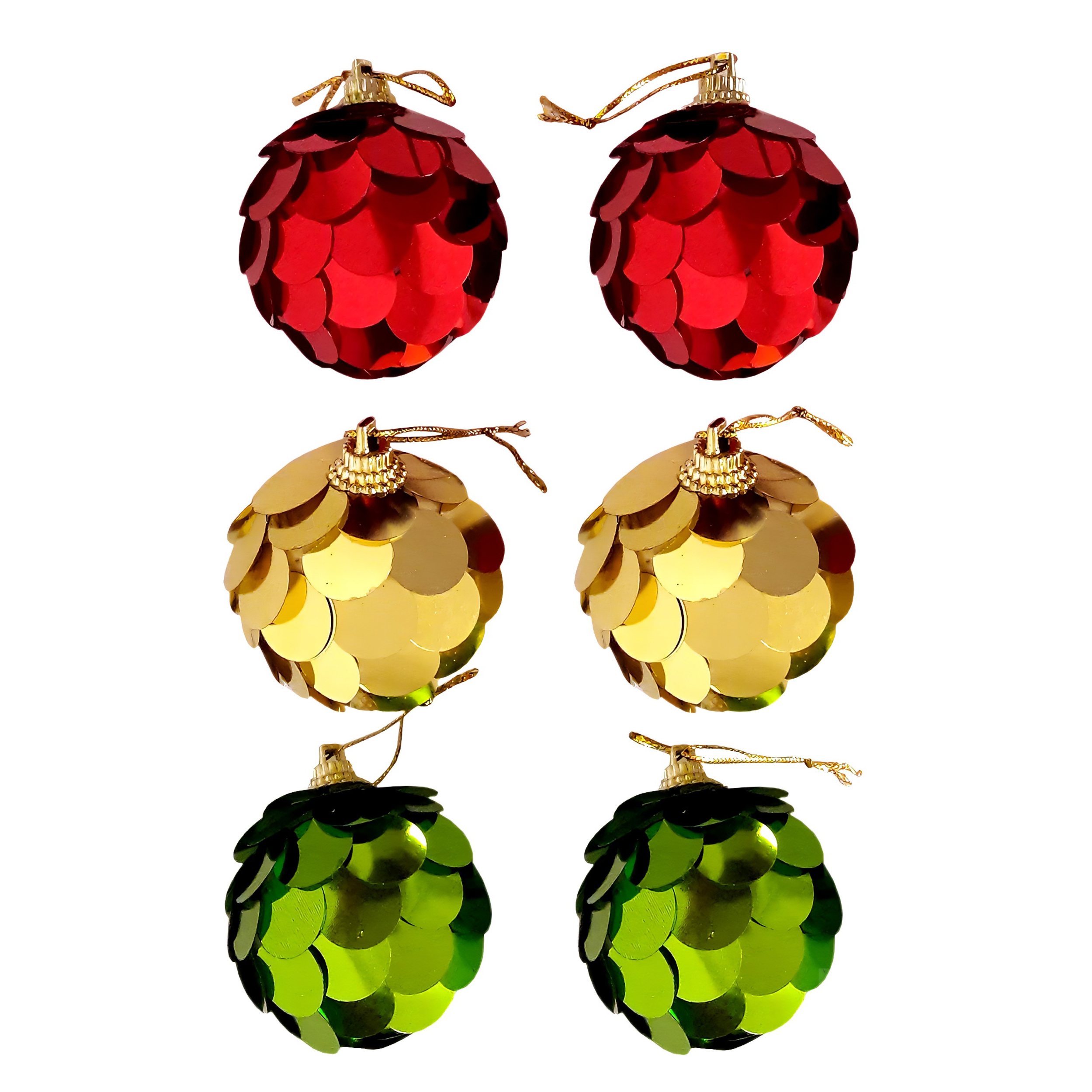 آویز تزیینی طرح کریسمسی مدل گوی پولکی مجموعه 6 عددی