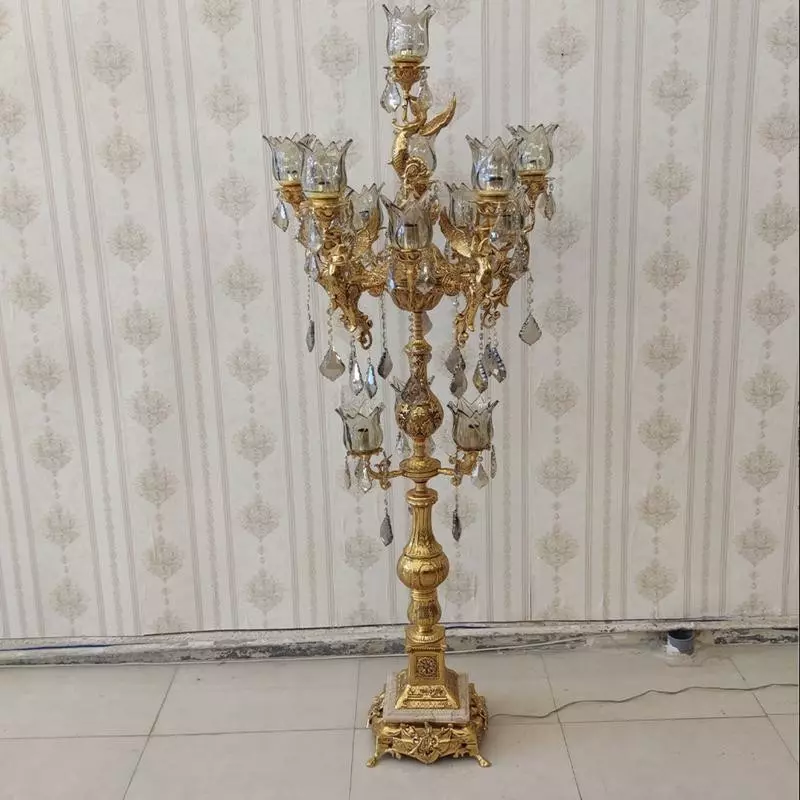آباژور ایستاده برنزی کنار سالنی مدل فرشته آبکاری فورتیک 14 شعله کد 1603