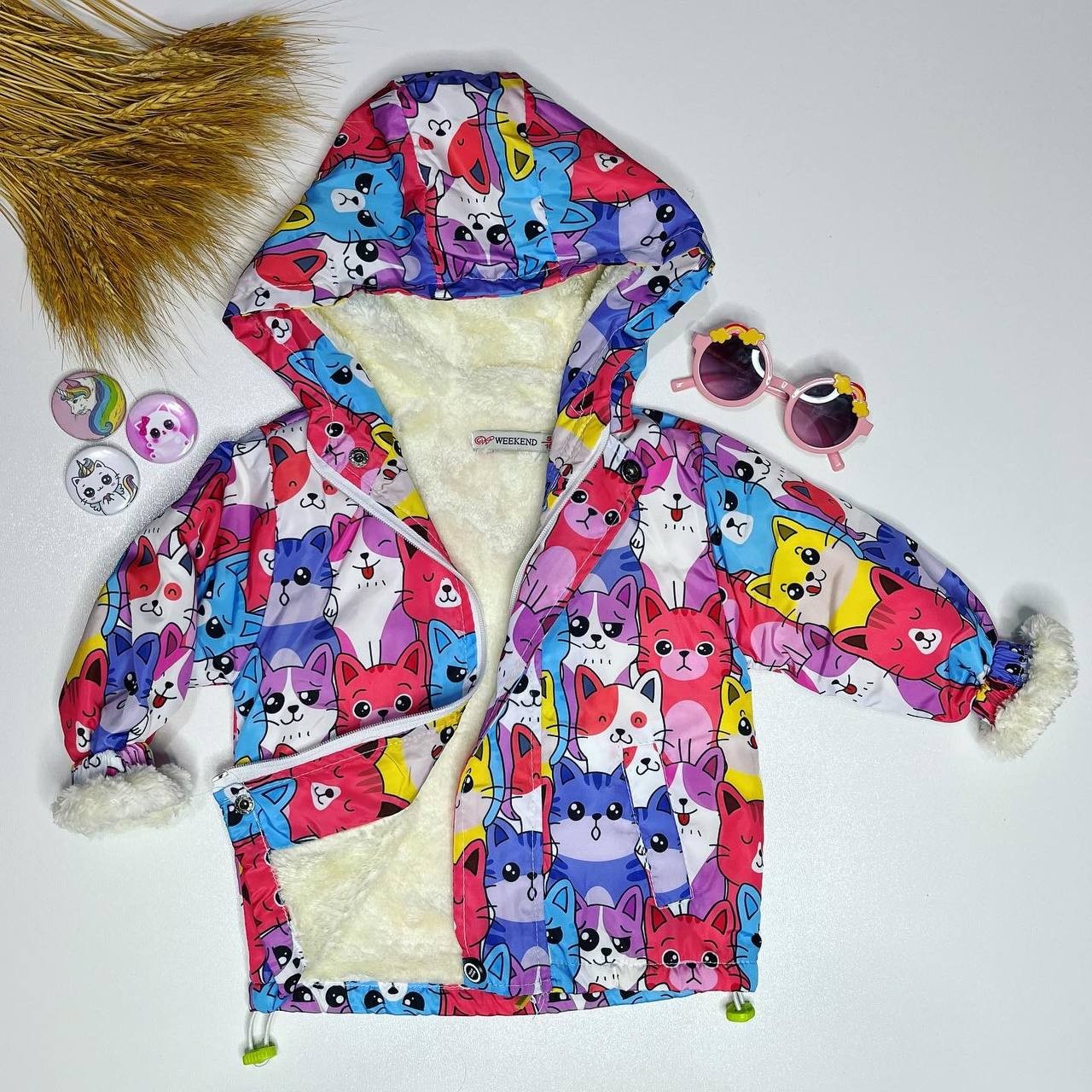 سوییشرت داخل خزدار طرح گربه cat مناسب دختر و پسرای  سن 2 تا 8 سال 