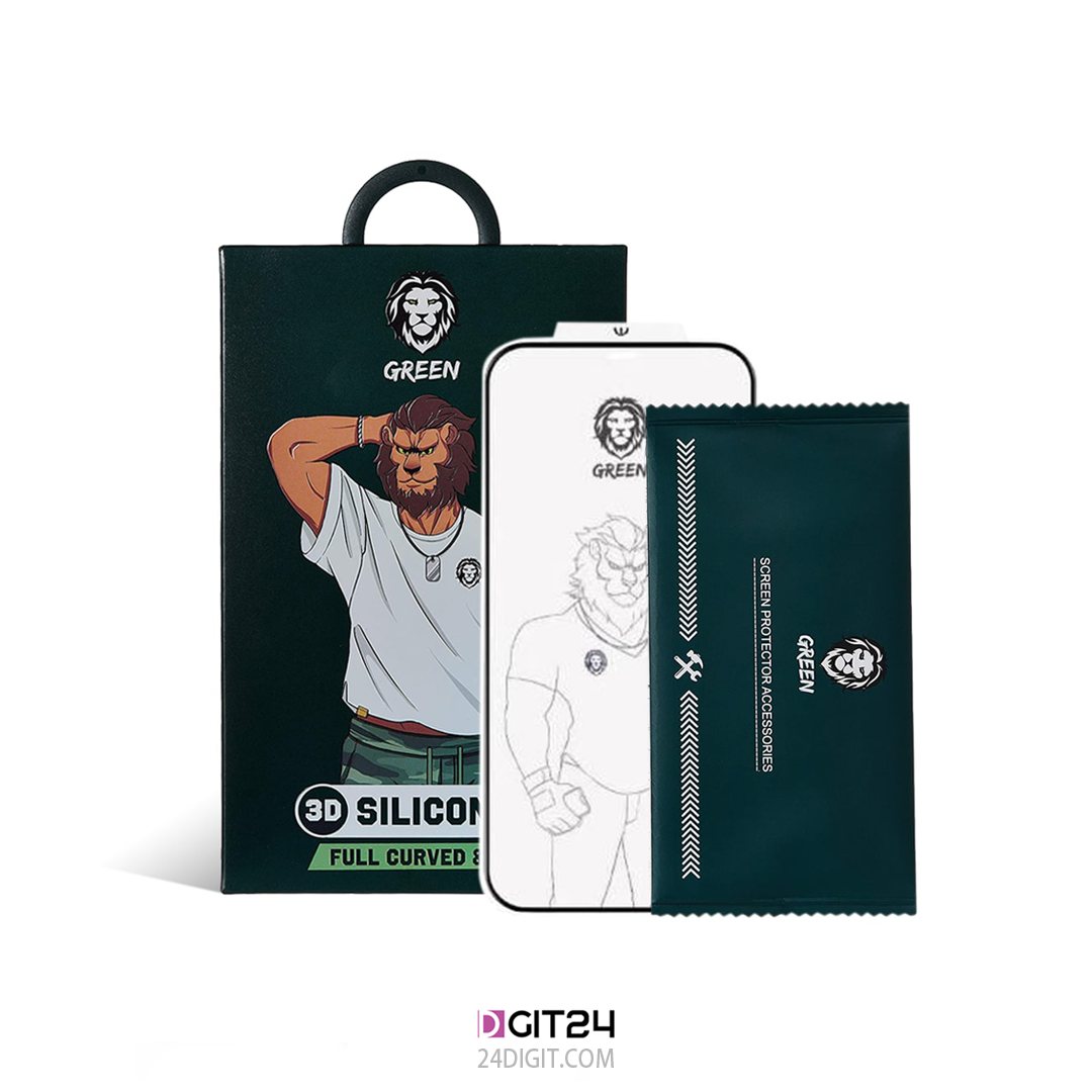 محافظ صفحه شیشه ای شفاف لبه دار آیفون 11 پرو مکس / Xs Max گرین مدل Silicone Plus