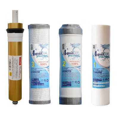فیلتر دستگاه تصفیه کننده آب آکوا پیورست مدل RO-NEW GOLD 04 مجموعه 3 عددی به همراه فیلتر ممبران گلد تورای کد 75G