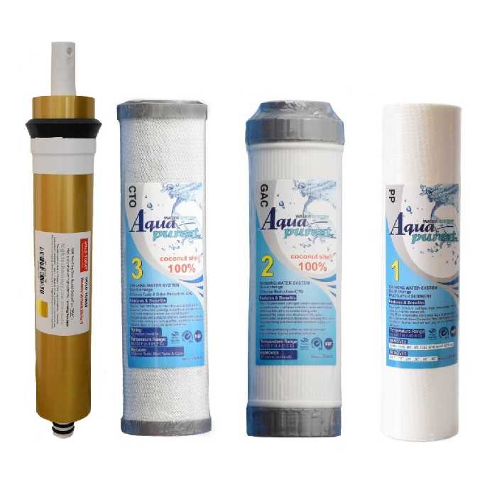 فیلتر دستگاه تصفیه کننده آب آکوا پیورست مدل RO-NEW GOLD 04 مجموعه 3 عددی به همراه فیلتر ممبران گلد تورای کد 75G
