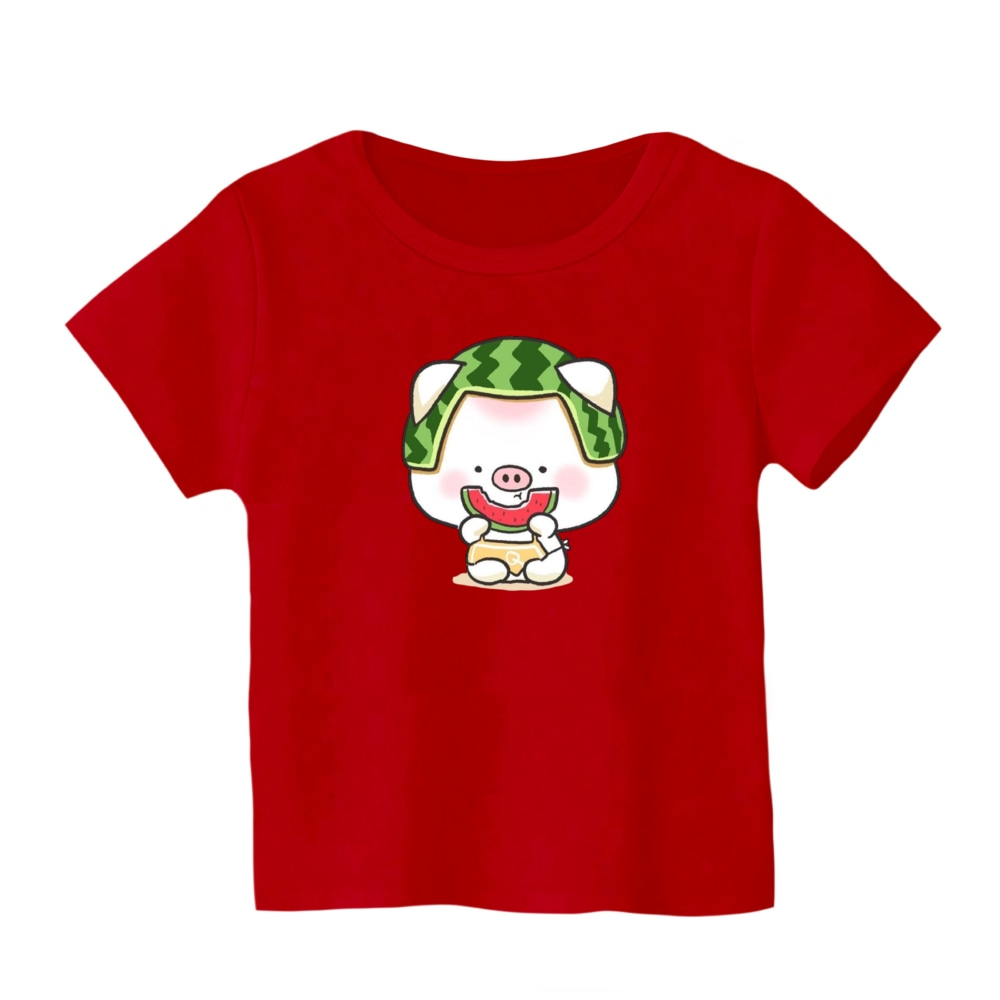 تی شرت آستین کوتاه بچگانه مدل خوک و هندوانه یلدایی کد 2 رنگ قرمز