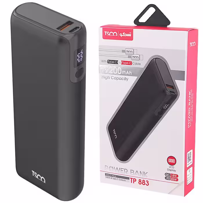 پاور بانک فست شارژ تسکو TP 883 QC3.0 PD 65W ظرفیت 19200 میلی آمپر ساعت